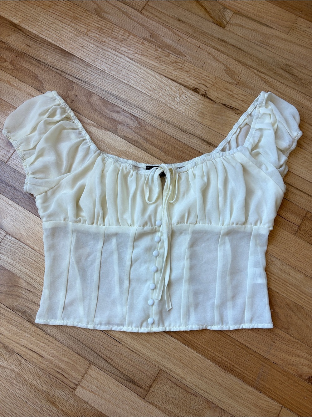 Sheer off the shoulder button down corset top
